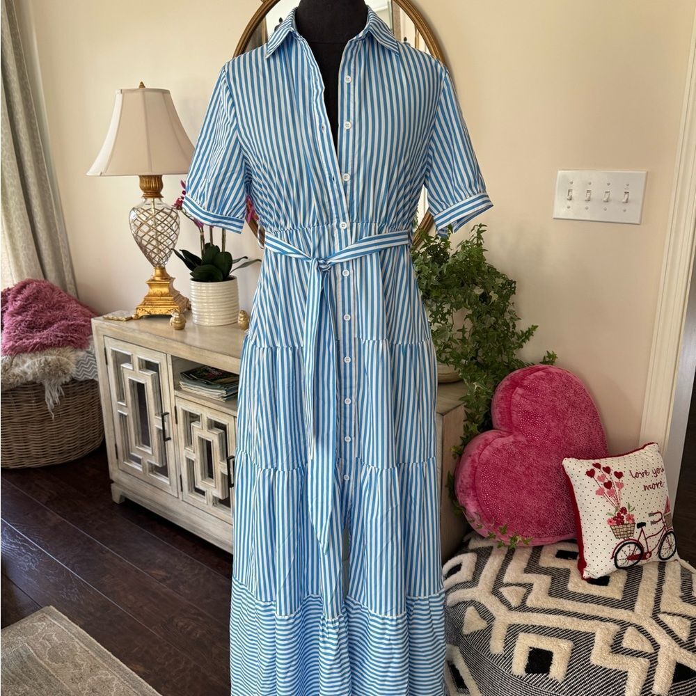 Blue And White Strap Dress Size Small